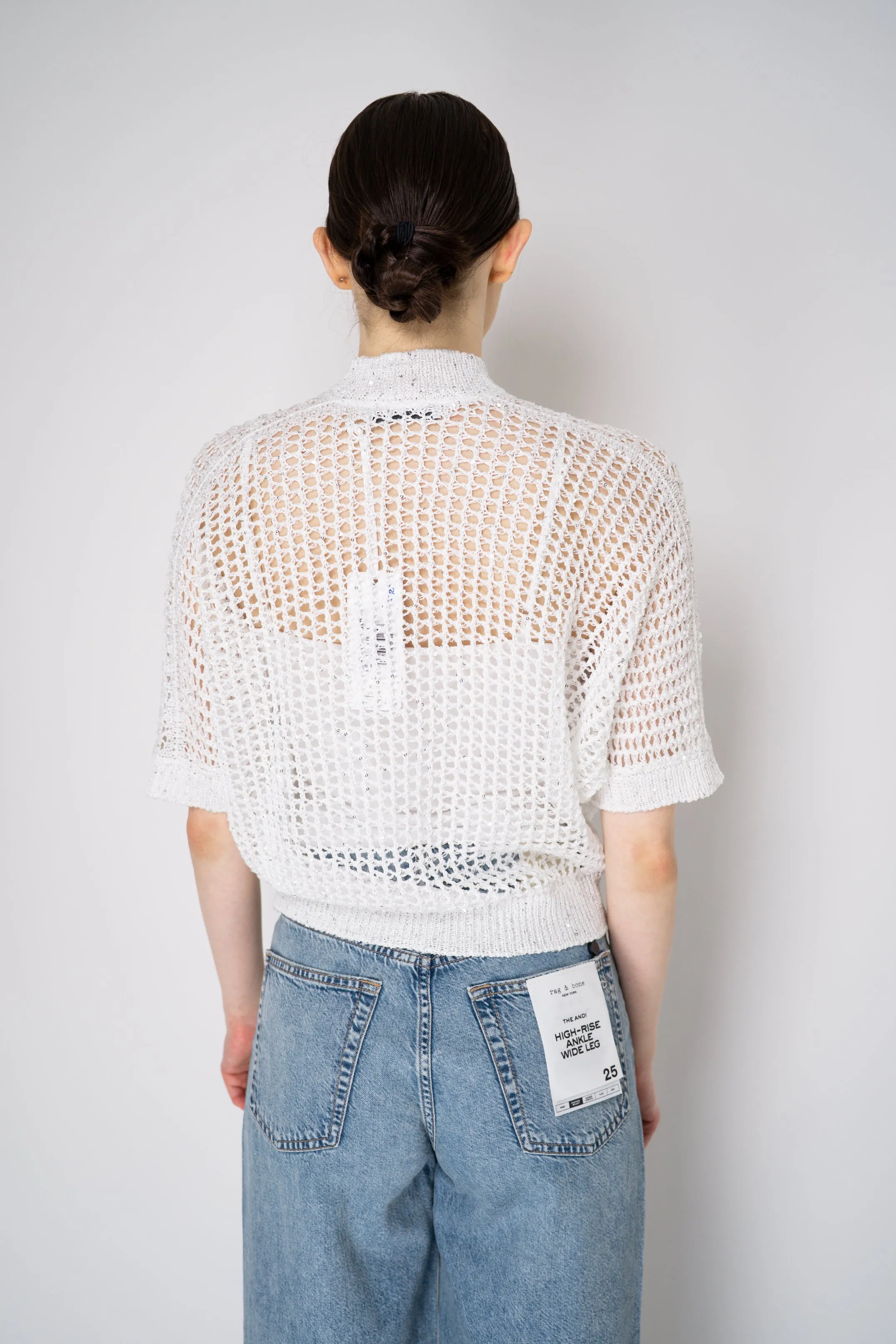 Tonet Open Weave Sequined Cardigan Jacket in White