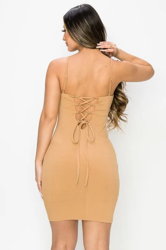 TRENDY LACED BACK BODYCON MINI DRESS