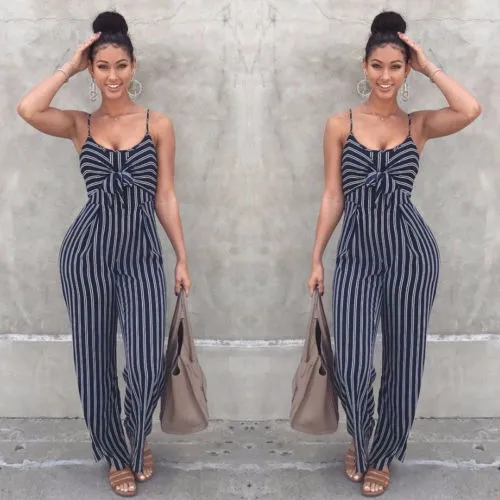 US Women Fashion Sexy Summer Party Stripe Sleeveless Jumpsuit Romper Top Outfits