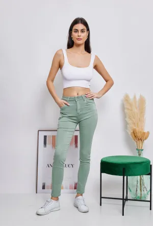 Wholesale Khaki Push-Up Slim Color Trousers