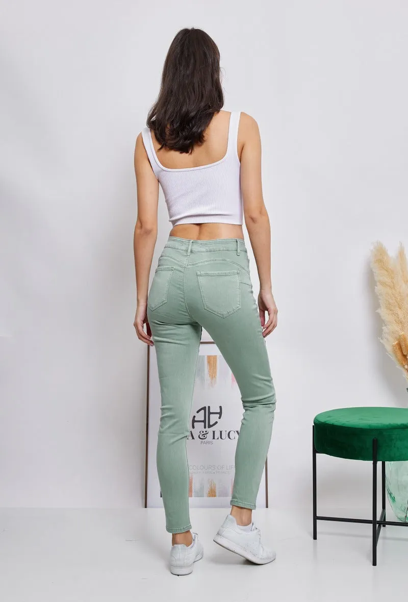 Wholesale Khaki Push-Up Slim Color Trousers