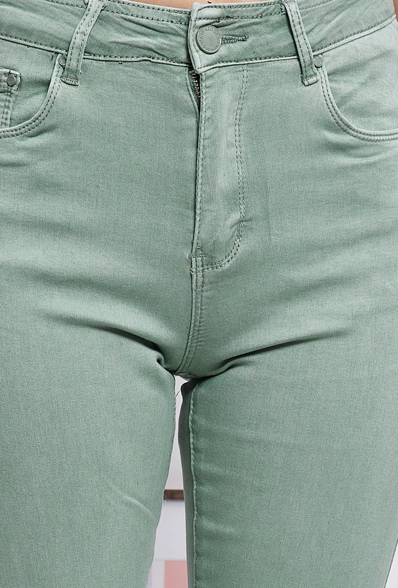 Wholesale Khaki Push-Up Slim Color Trousers