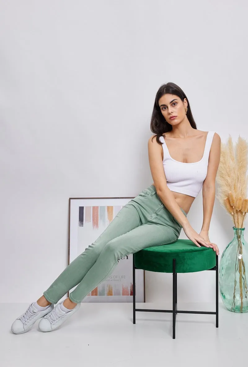 Wholesale Khaki Push-Up Slim Color Trousers