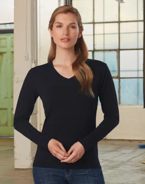 Winning Spirit Ladies' Cotton Stretch V-Neck Long Sleeves Tee Shirt (TS05A)