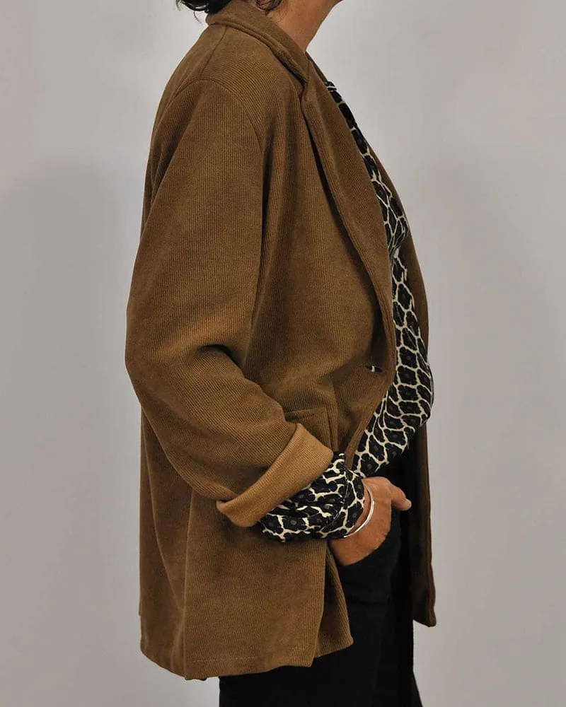 Women's Blouse - Geometric Chain-Link Print - Long Sleeve Loose Fit - Button Down
