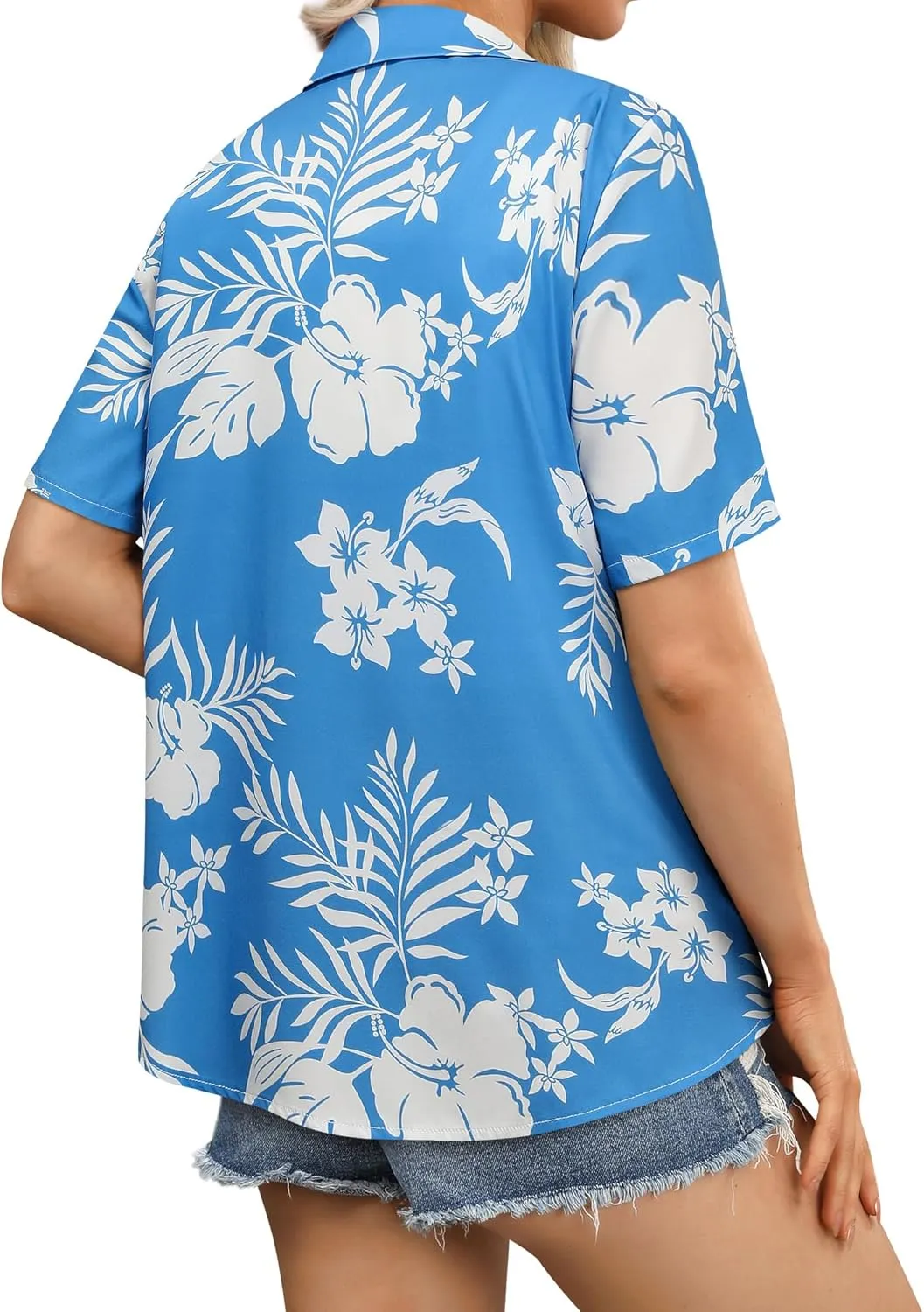 Womens Button Down Hawaiian Shirts Short Sleeve Floral Print Summer V Neck T-Shirt Casual Summer Beach Blouses Tops