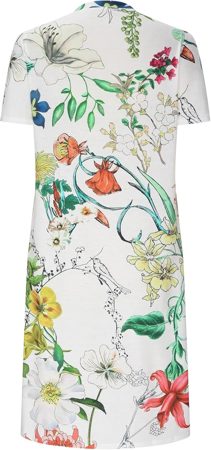 Womens Floral Midi Dress with Pockets Casual Summer T Shirts Dress Elegant Pleated Dress Cute Trendy A-Line Sun Dress