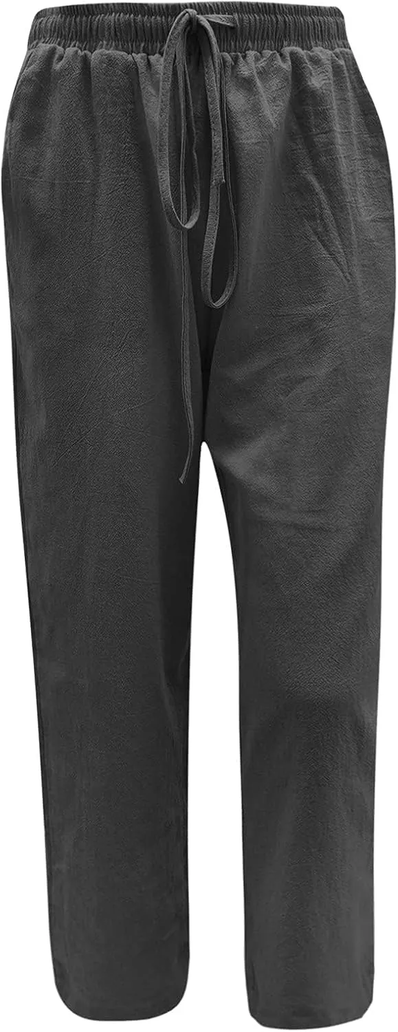 Womens Linen Wide Leg Pants High Waisted Drawstring Pant Athletic Casual Sweatpants Flowy Beach Pants Summer Trousers