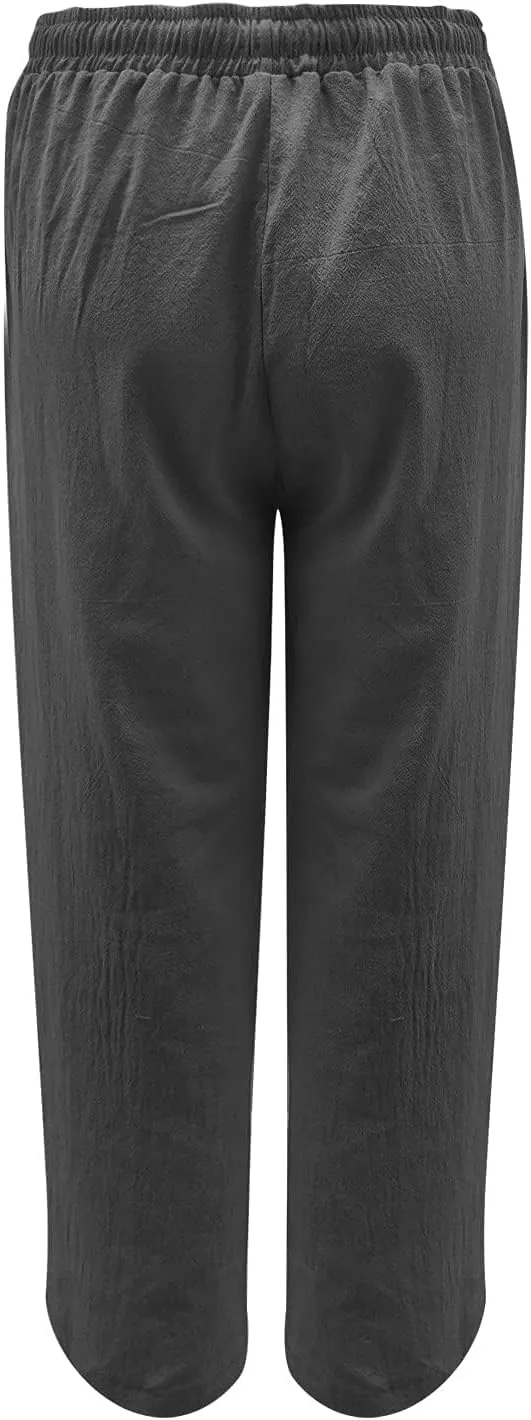 Womens Linen Wide Leg Pants High Waisted Drawstring Pant Athletic Casual Sweatpants Flowy Beach Pants Summer Trousers