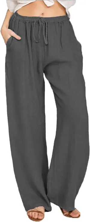 Womens Linen Wide Leg Pants High Waisted Drawstring Pant Athletic Casual Sweatpants Flowy Beach Pants Summer Trousers