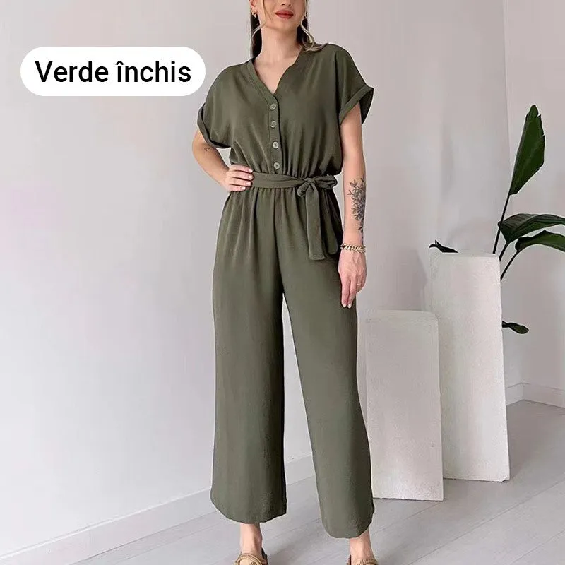 Women's V-Neck Short Sleeve V-Neck Casual Jumpsuit