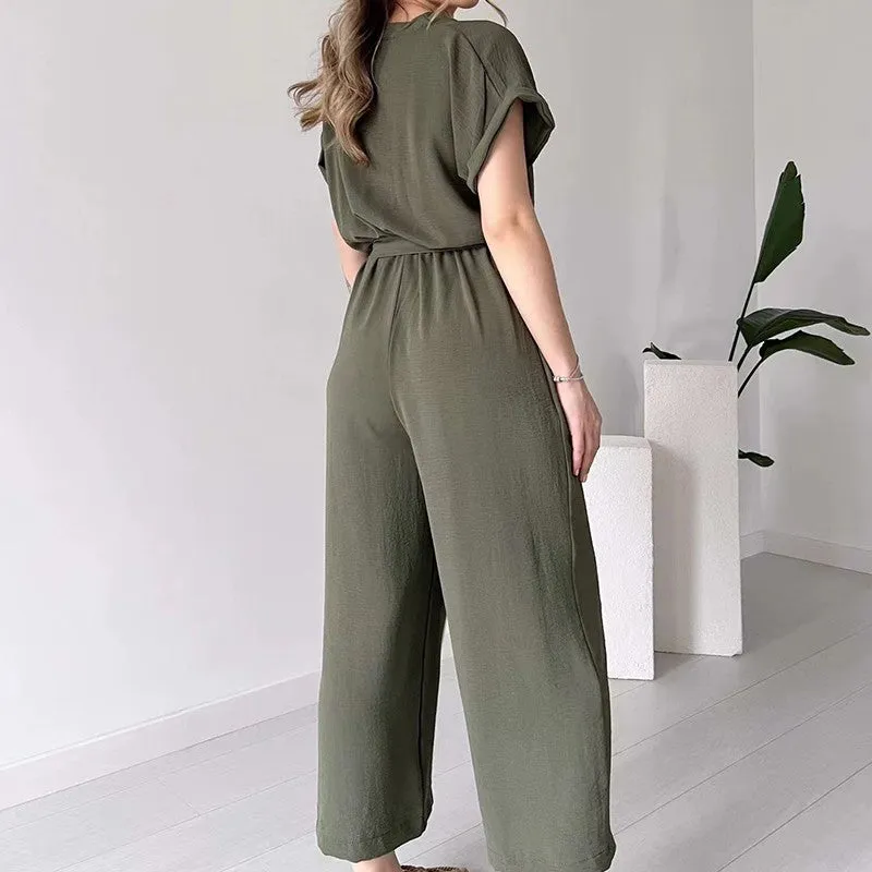  Women's V-Neck Short Sleeve V-Neck Casual Jumpsuit