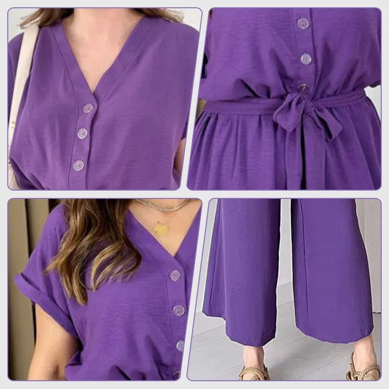  Women's V-Neck Short Sleeve V-Neck Casual Jumpsuit