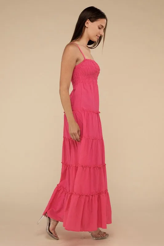 Zenana Woven Smocked Top Tiered Cami Maxi Dress