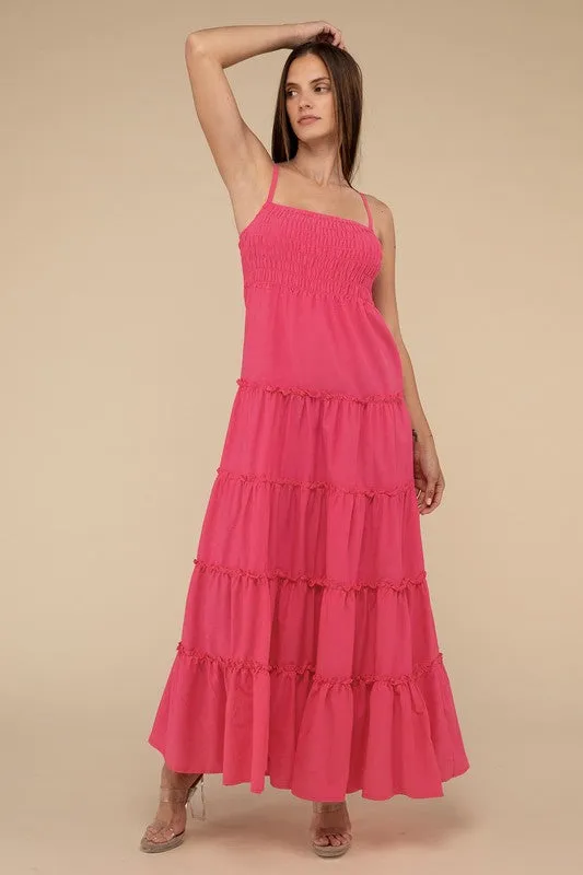 Zenana Woven Smocked Top Tiered Cami Maxi Dress