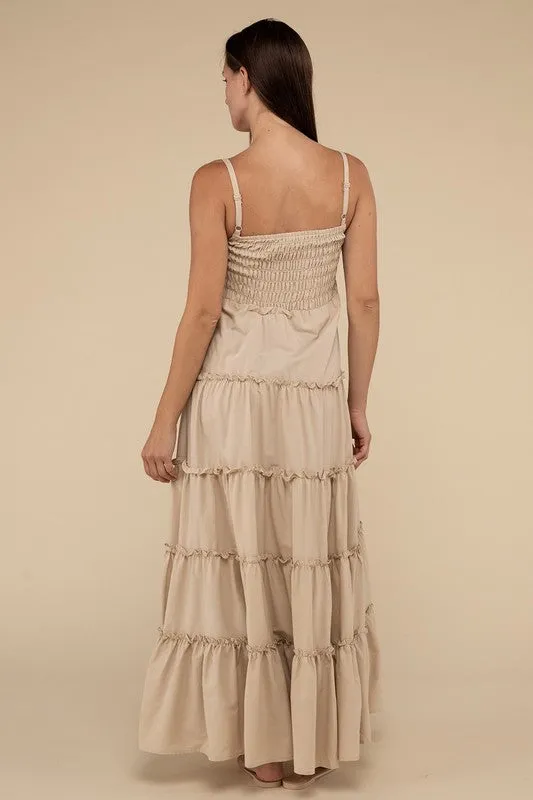 Zenana Woven Smocked Top Tiered Cami Maxi Dress