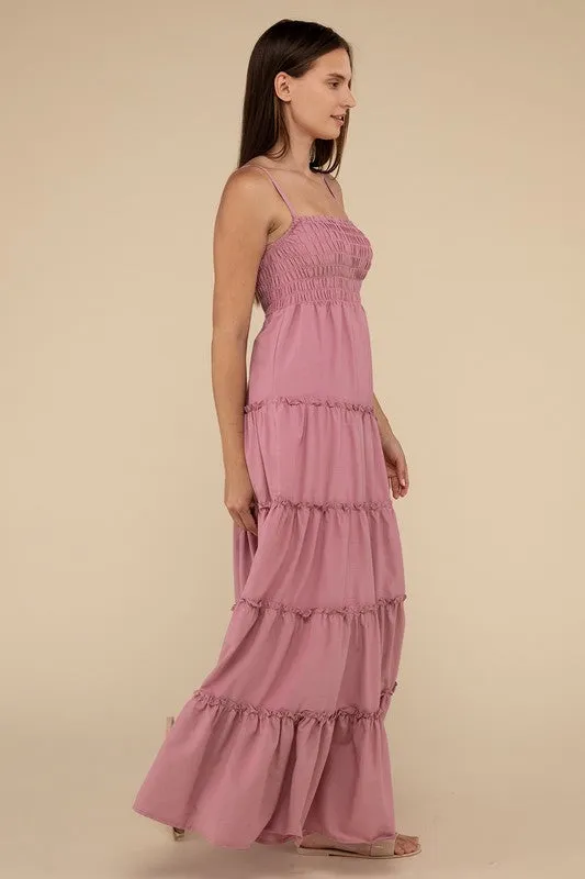 Zenana Woven Smocked Top Tiered Cami Maxi Dress