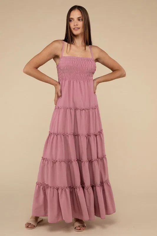 Zenana Woven Smocked Top Tiered Cami Maxi Dress